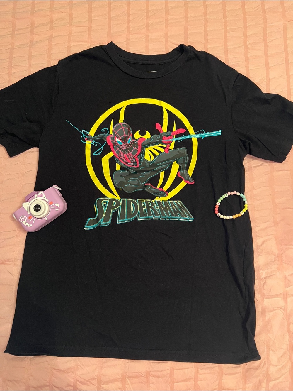 Marvel Black Spider-Man Miles Morales Tee with Neon Accent